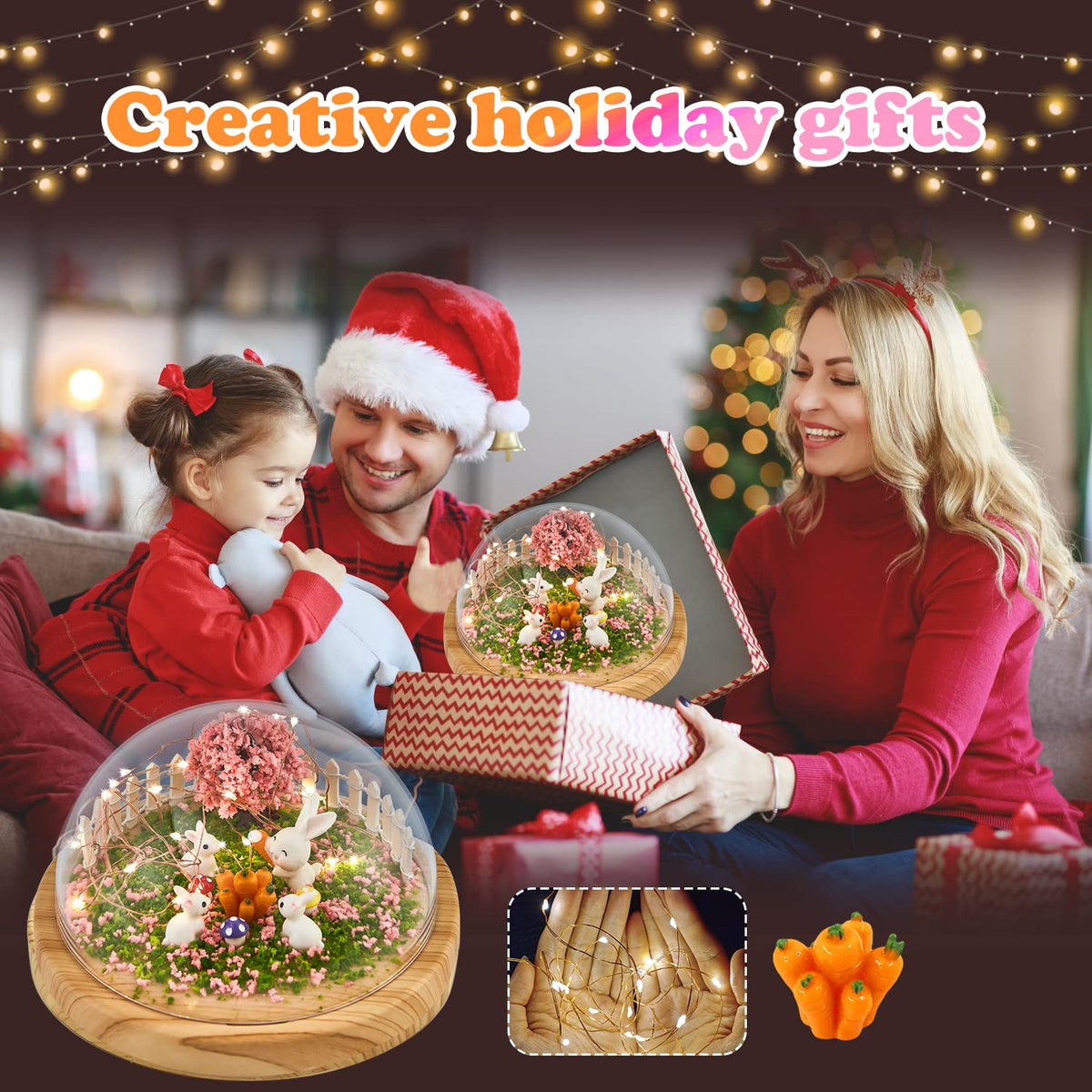 LEFJUBAW wooden tree and rabbit figurines for playful night light scene