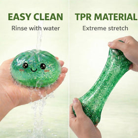 LEGEOS glitter dumpling squishy in green color ideal for stress relief.