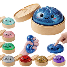 LEGEOS Glitter Dumpling Squishy in hand for quick stress relief and focus.
