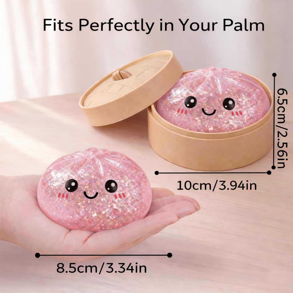 LEGEOS Glitter Dumpling Squishy with mini steamer included for added playful display.