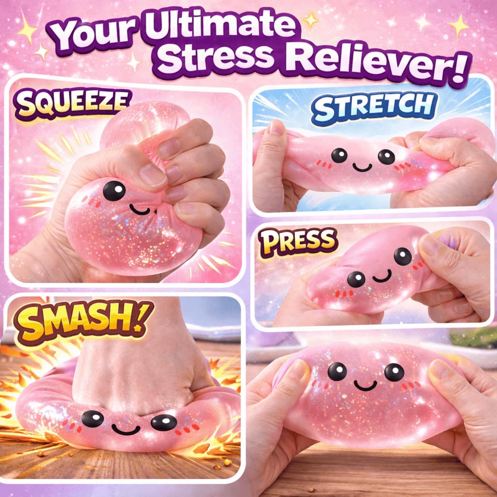 LEGEOS Glitter Dumpling Squishy palm-size, ideal for quick squeezes at home or office.