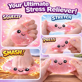LEGEOS Glitter Dumpling Squishy palm-size, ideal for quick squeezes at home or office.