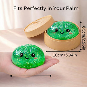 LEGEOS glitter dumpling squishy texture close-up shows soft, stretchy material.