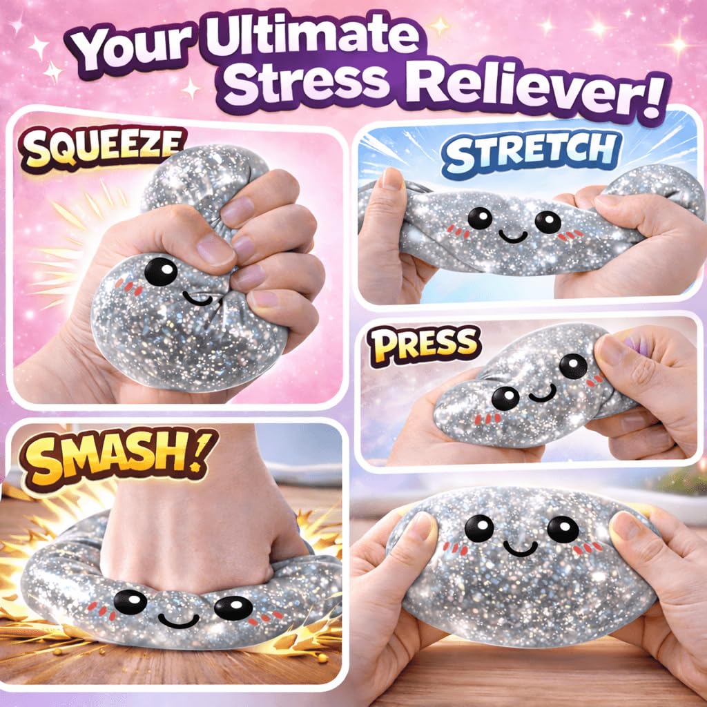 LEGEOS Glitter Dumpling Squishy soft TPR texture comforts hands during study.
