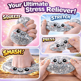 LEGEOS Glitter Dumpling Squishy soft TPR texture comforts hands during study.