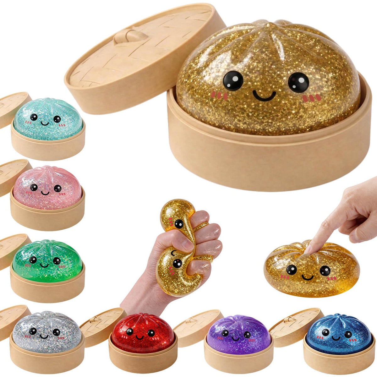 LEGEOS Glitter Dumpling Squishy Toy held for satisfying tactile play and stress relief