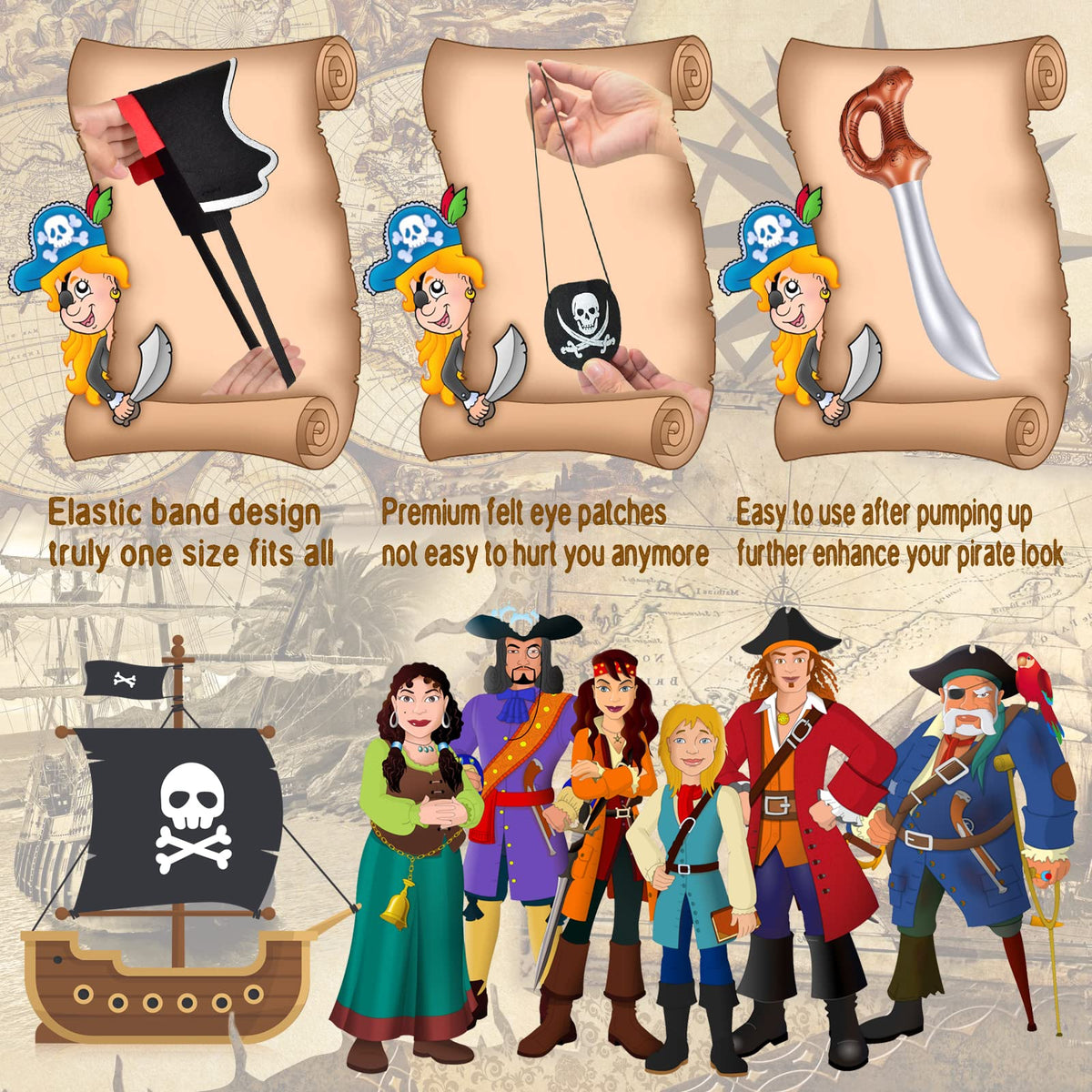 Legigo inflatable pirate swords 24-pack, lightweight PVC prop for dynamic costume moments