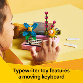 Flowerpot with pen and notebook for pretend writing and organization