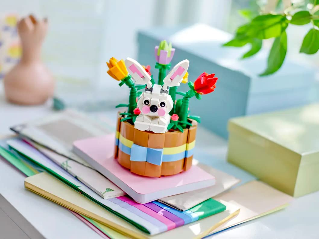 LEGO 40587 Easter basket placed as seasonal decor on a shelf.