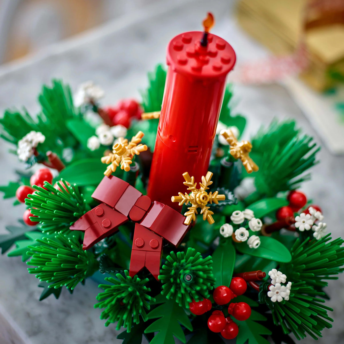 LEGO 40743 Christmas centerpiece shown on dining table.