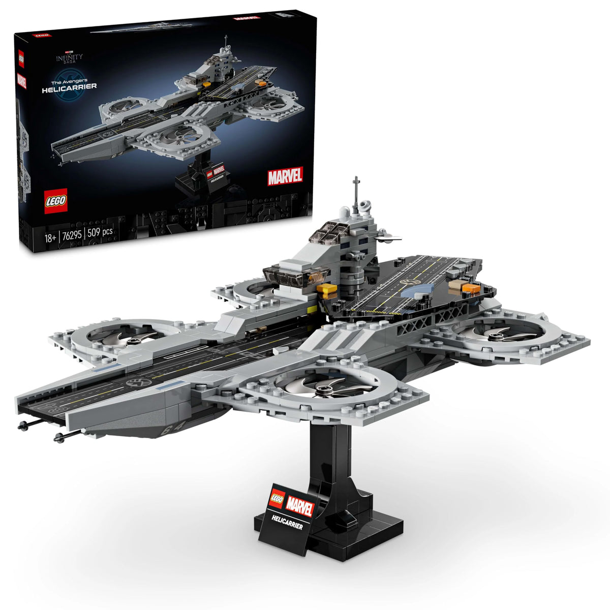 LEGO 76295 Avengers Helicarrier front view ideal for Marvel display shelf