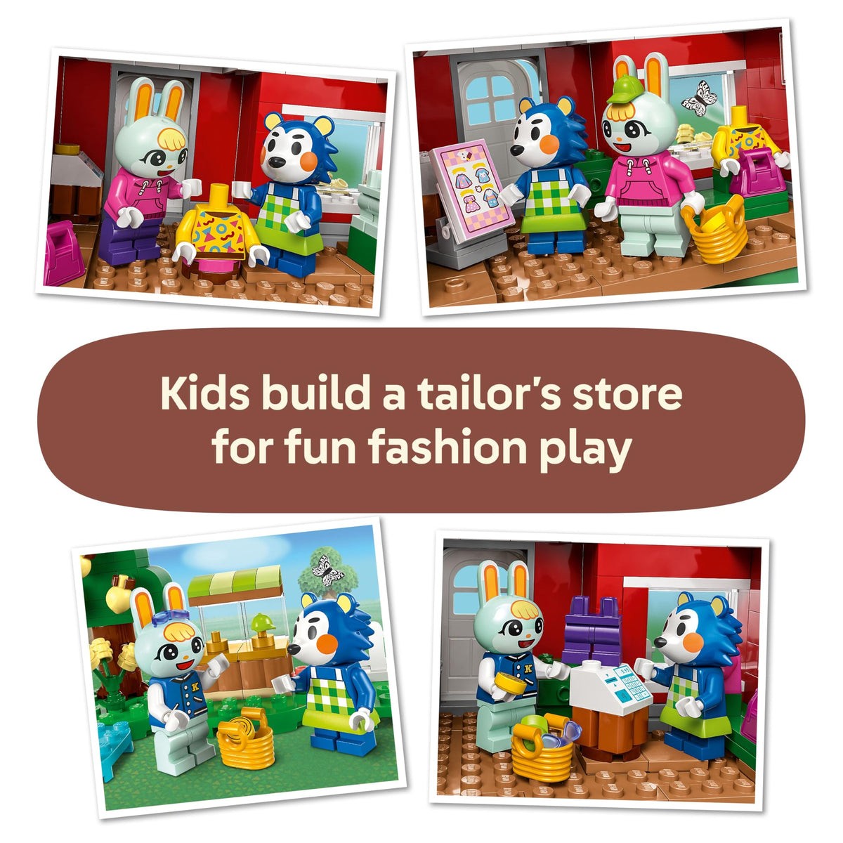 Clothing rack and fashion accessories for dress-up play in the shop.