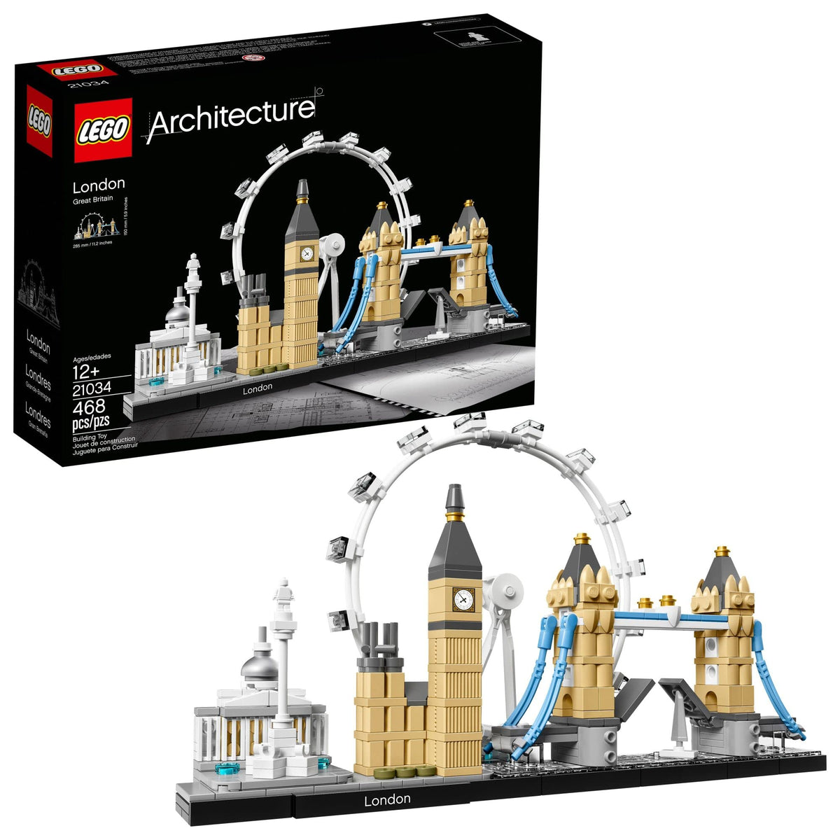LEGO Architecture London Skyline 21034 front view with iconic landmarks for display and inspiration