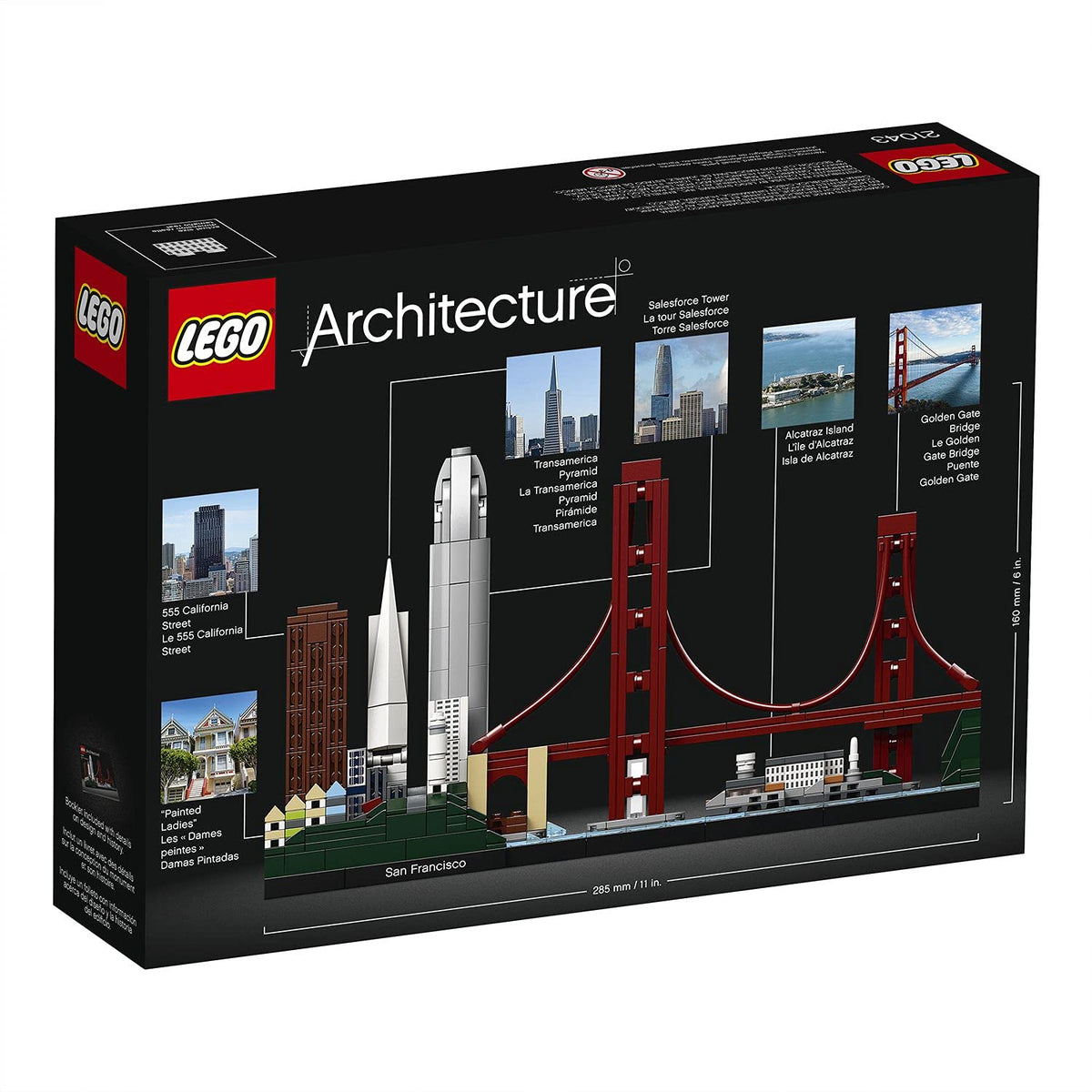 LEGO Architecture San Francisco diorama base provides stable, attractive shelf presentation.