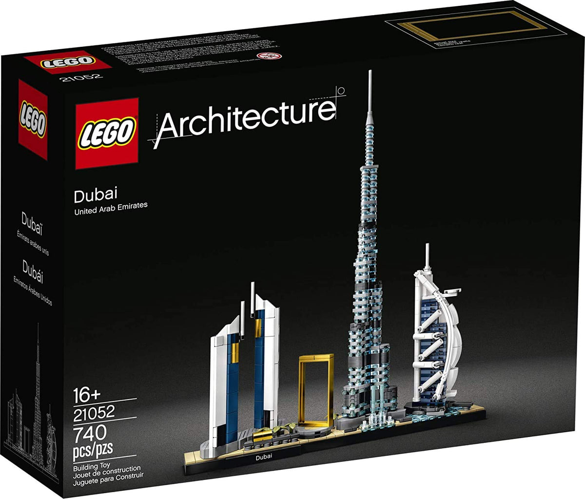 LEGO Architecture Dubai 21052 Burj Khalifa model enhances desk display for architecture fans.
