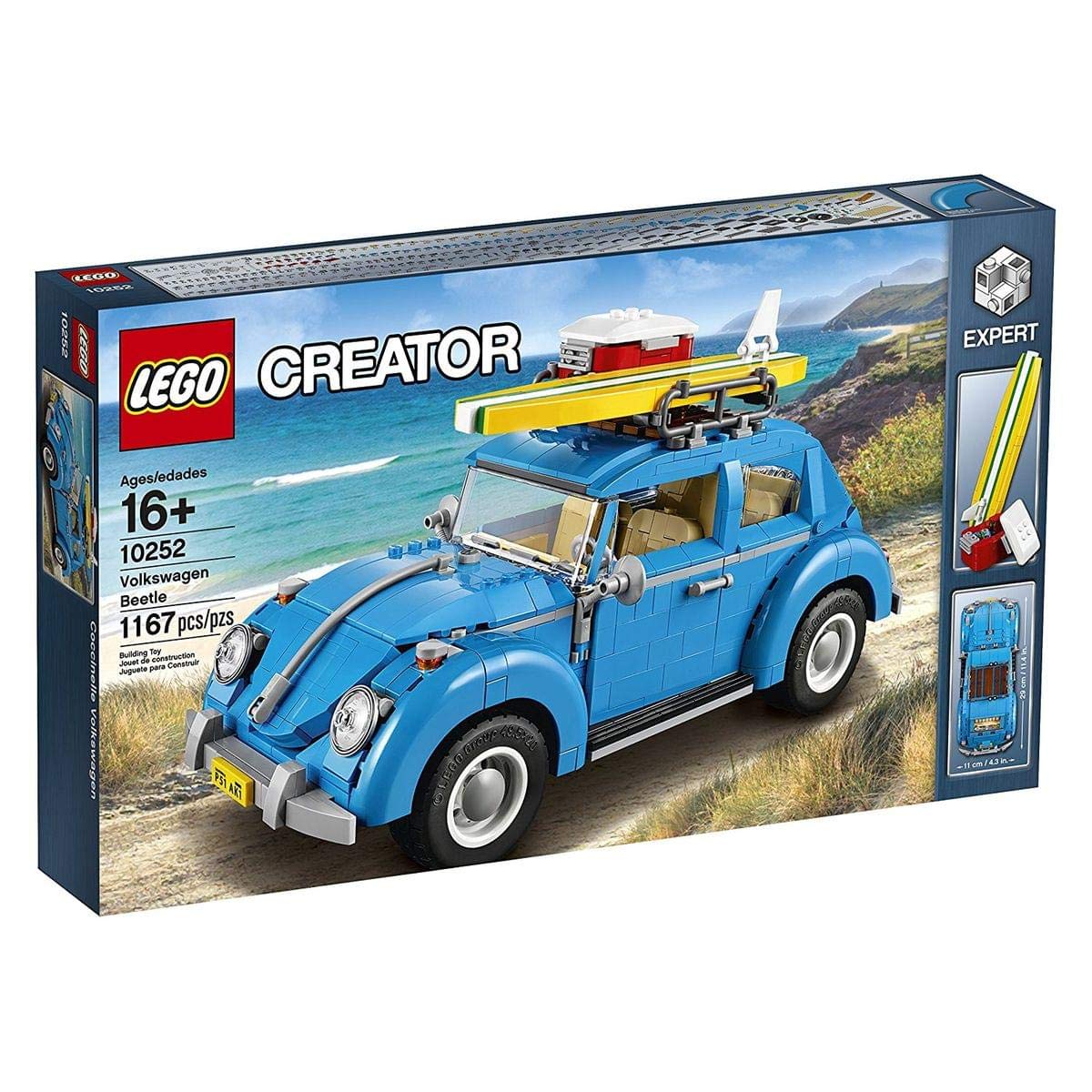 LEGO Beetle 10252 interior close-up with beige seats and dashboard for hands-on building