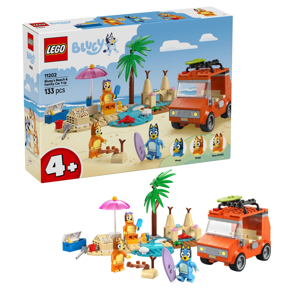 LEGO Bluey Beach and Family Car Trip 11202 front view for imaginative play.