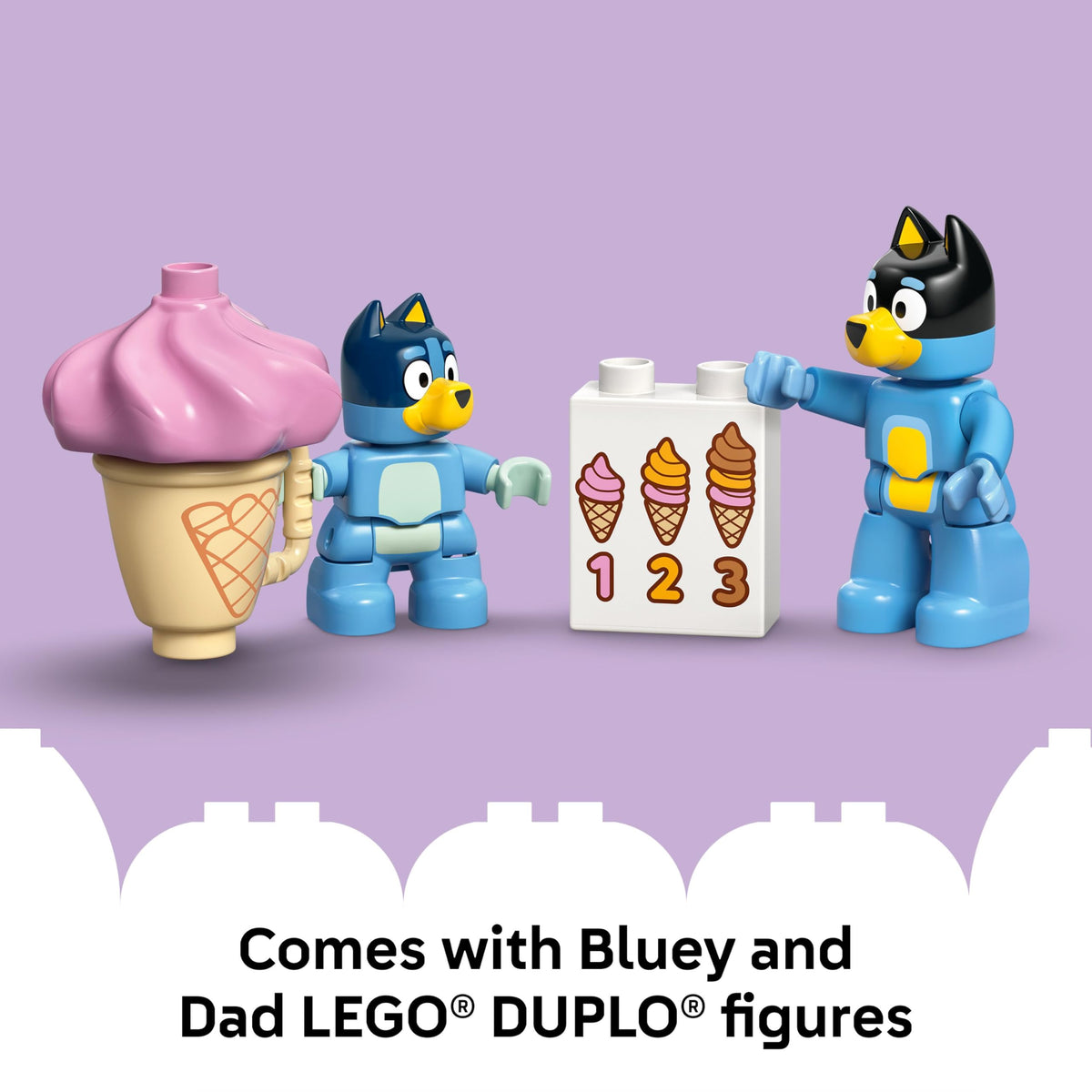 LEGO Bluey cones for realistic pretend ice cream treats.