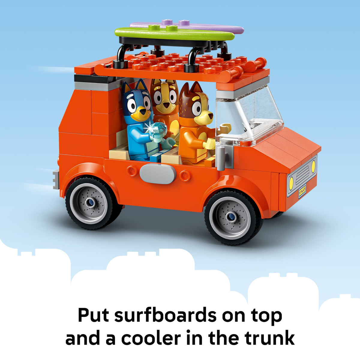LEGO Bluey surfboards and umbrella accessories spark seaside adventures.