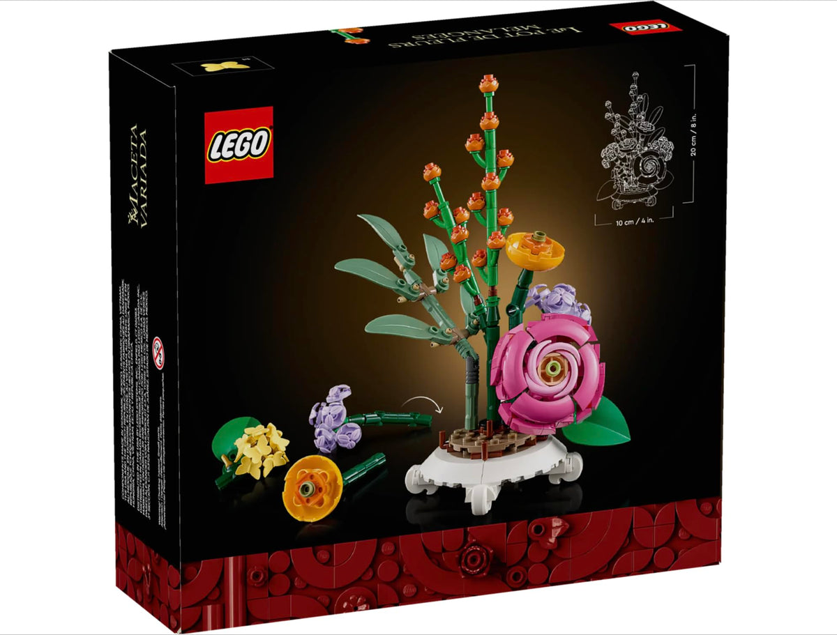 LEGO Botanicals Mixed Flowerpot on a desk illustrates calm, creative decor