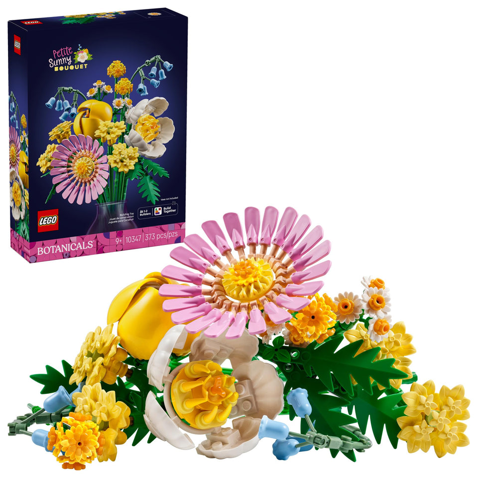 LEGO Botanicals Petite Sunny Bouquet completed display for bedroom decor.