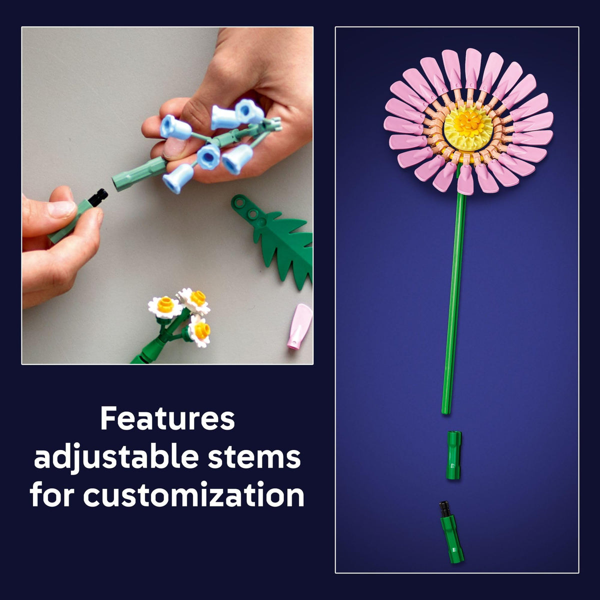 LEGO Botanicals Petite Sunny Bouquet on a desk as cheerful decor.