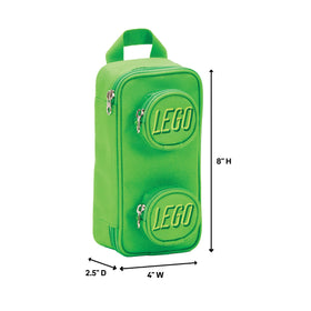 LEGO Brick Pouch Green dimensions demonstrate compact portability for kits and gadgets