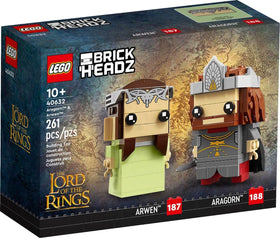 LEGO BrickHeadz Aragorn & Arwen front view for display and collection.