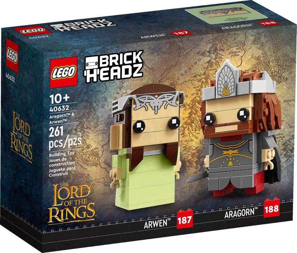 LEGO BrickHeadz Aragorn & Arwen front view for display and collection.