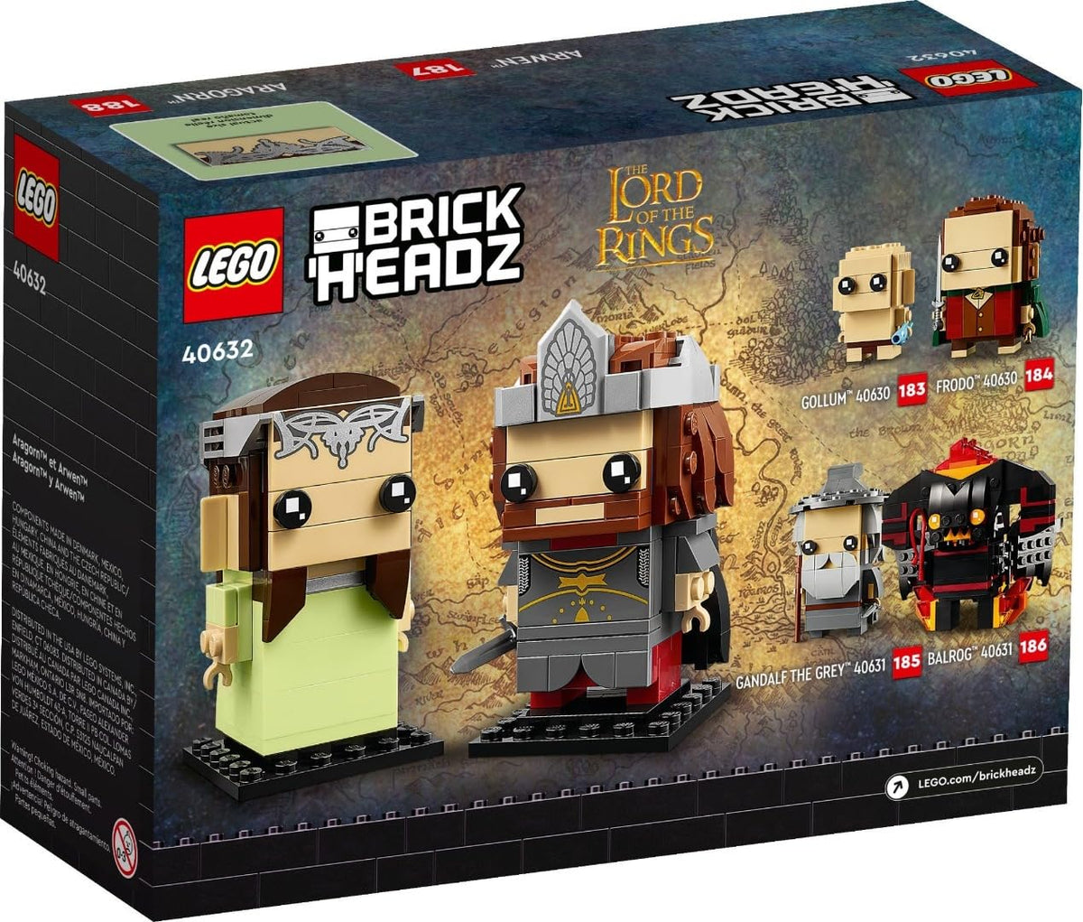 LEGO BrickHeadz Aragorn & Arwen side view showcasing collectible character details.