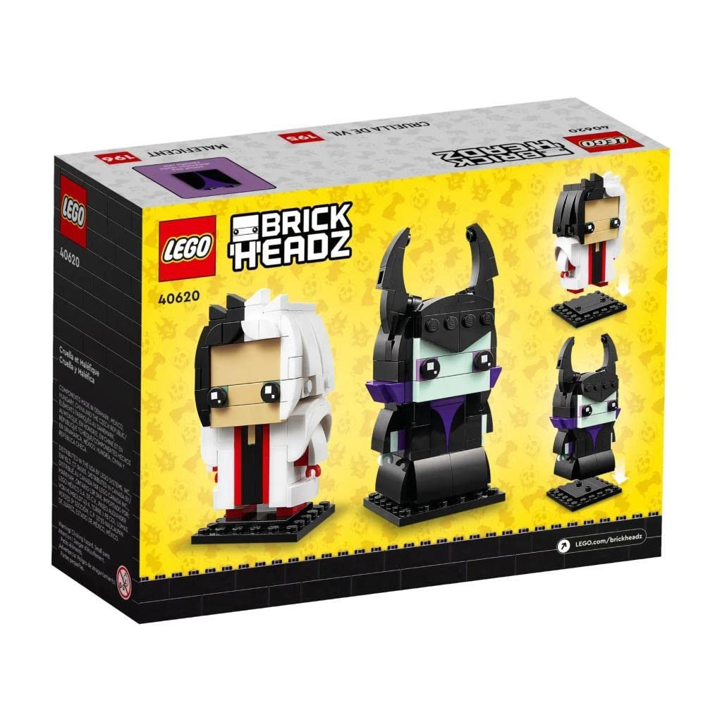 LEGO BrickHeadz Cruella De Vil and Maleficent side view for shelf display