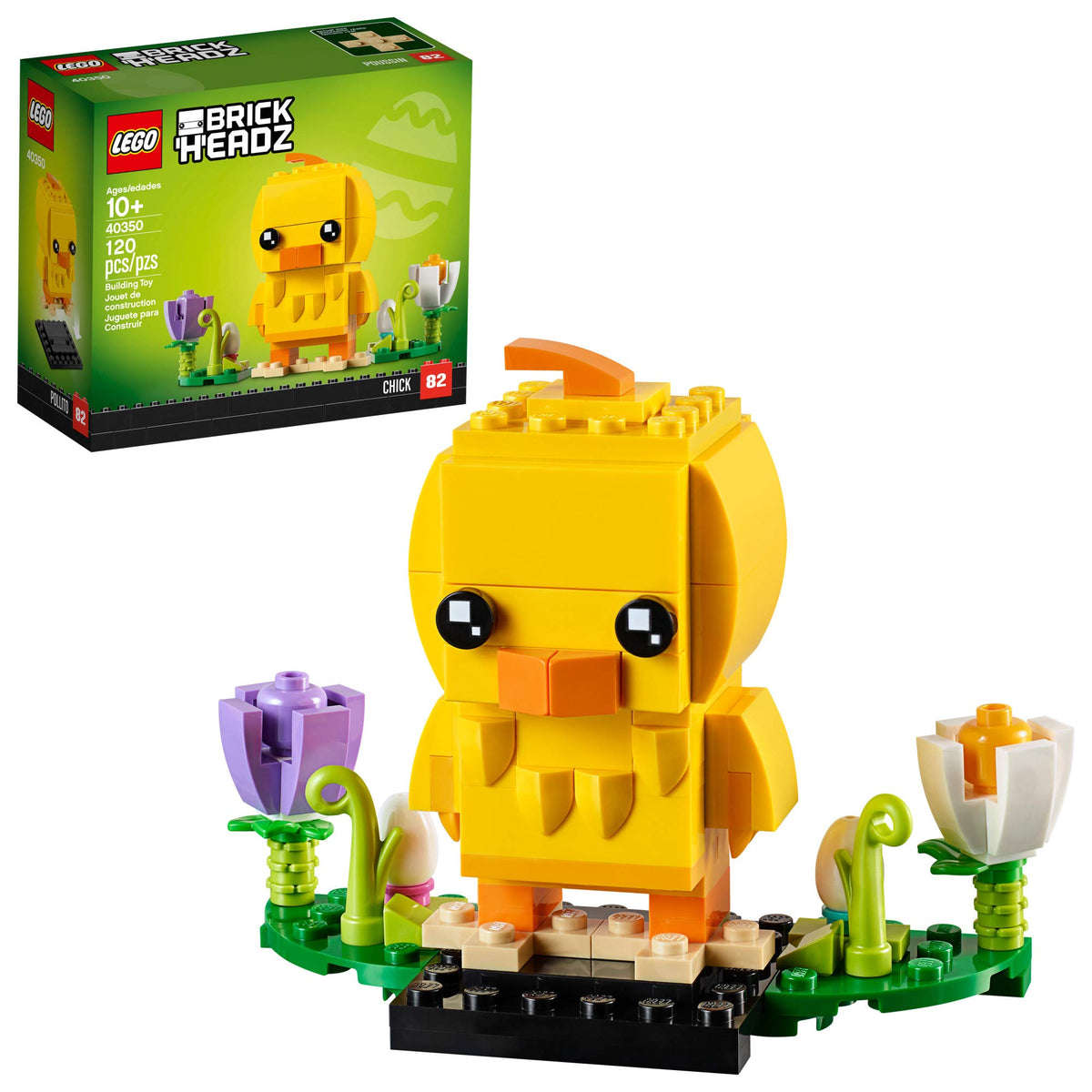 LEGO BrickHeadz Easter Chick displays with flowers for festive shelf decor