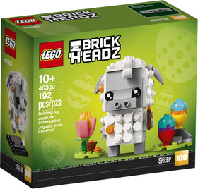 LEGO BrickHeadz Easter Sheep standing on baseplate, ready for seasonal shelf decor.
