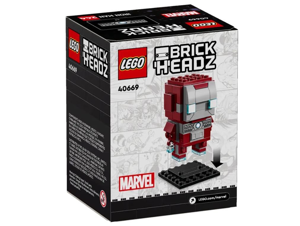 Bright BrickHeadz model in red and gold ready for Marvel display