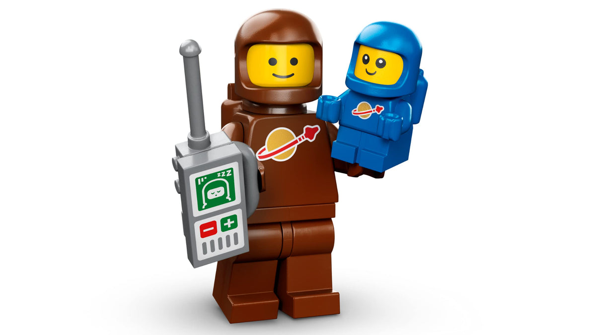 LEGO Brown Astronaut minifigure with Spacebaby for imaginative play.