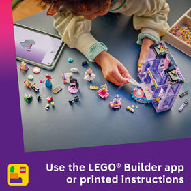 LEGO Builder app guiding 3D rotation and step-by-step building instructions.