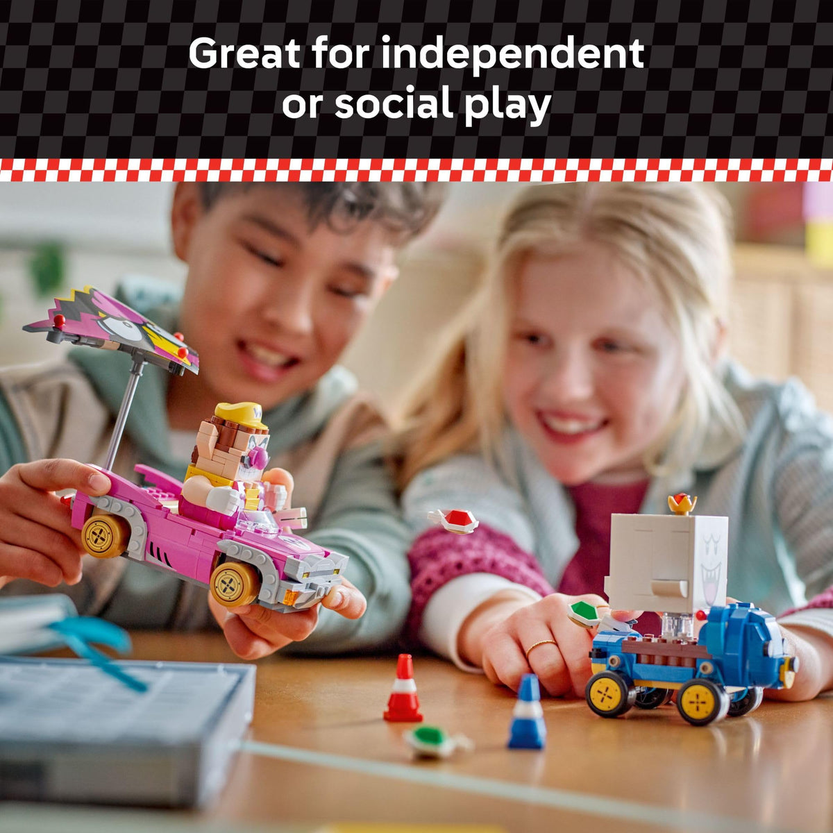 LEGO Builder app instructions image, guides construction with zoom and rotate features.