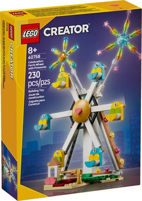 LEGO Creator Celebration Ferris Wheel fireworks top display sparkles above the ride