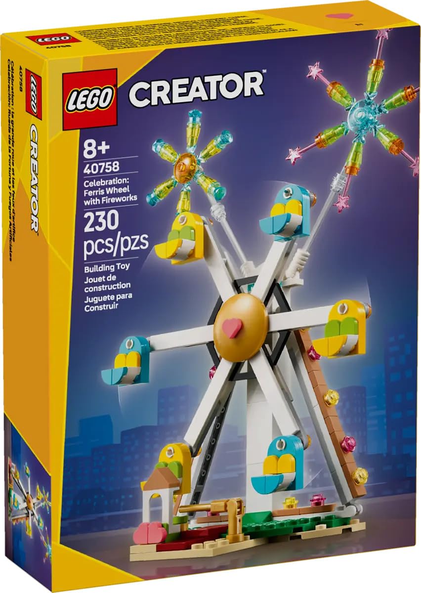 LEGO Creator Celebration Ferris Wheel fireworks top display sparkles above the ride
