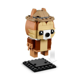 LEGO Chip and Dale BrickHeadz display base enables neat shelf presentation.