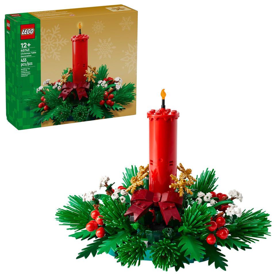 LEGO Christmas Table Decoration brick-built candle enhances festive centerpiece aesthetics