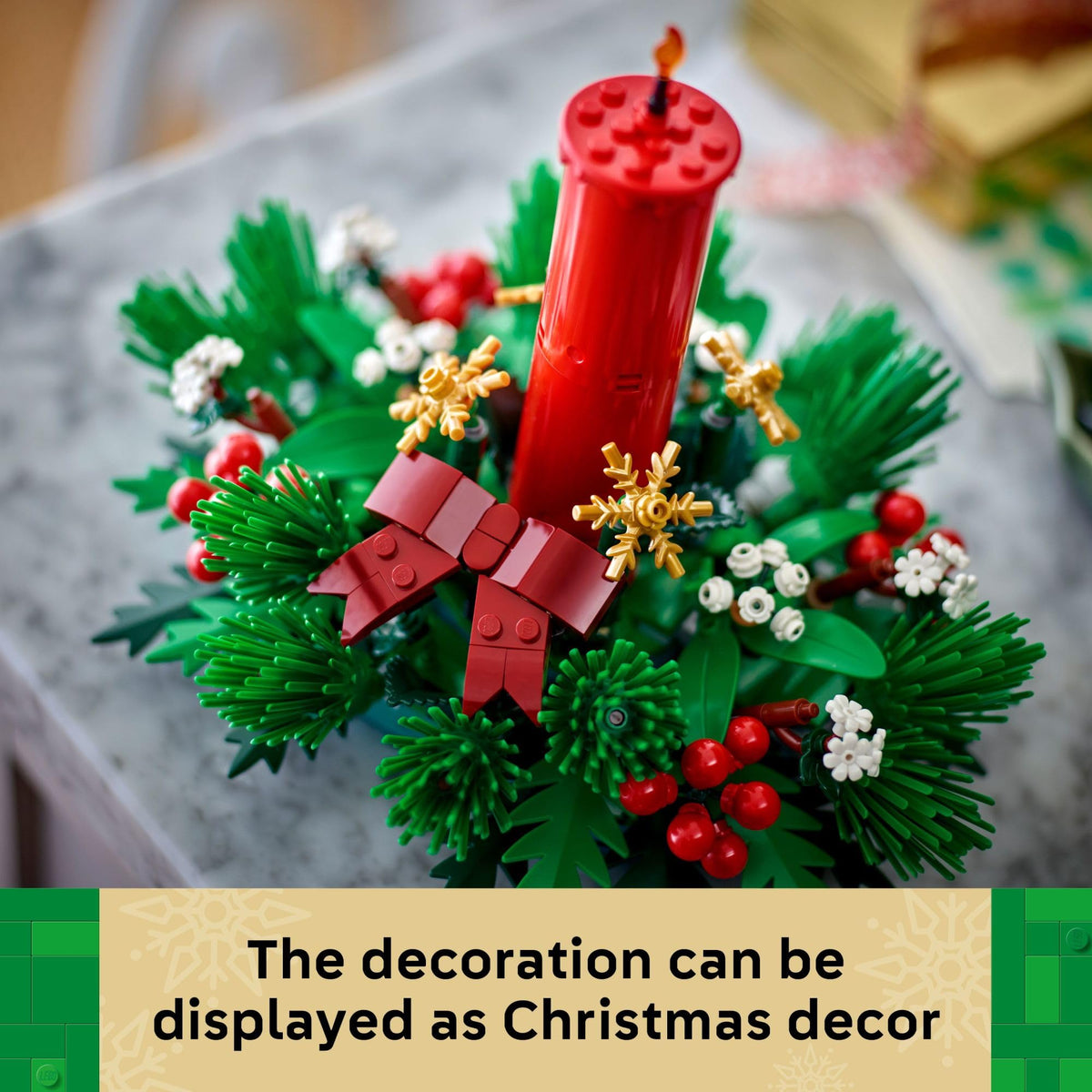 LEGO Christmas Table Decoration dimensions show a compact 7-inch high display