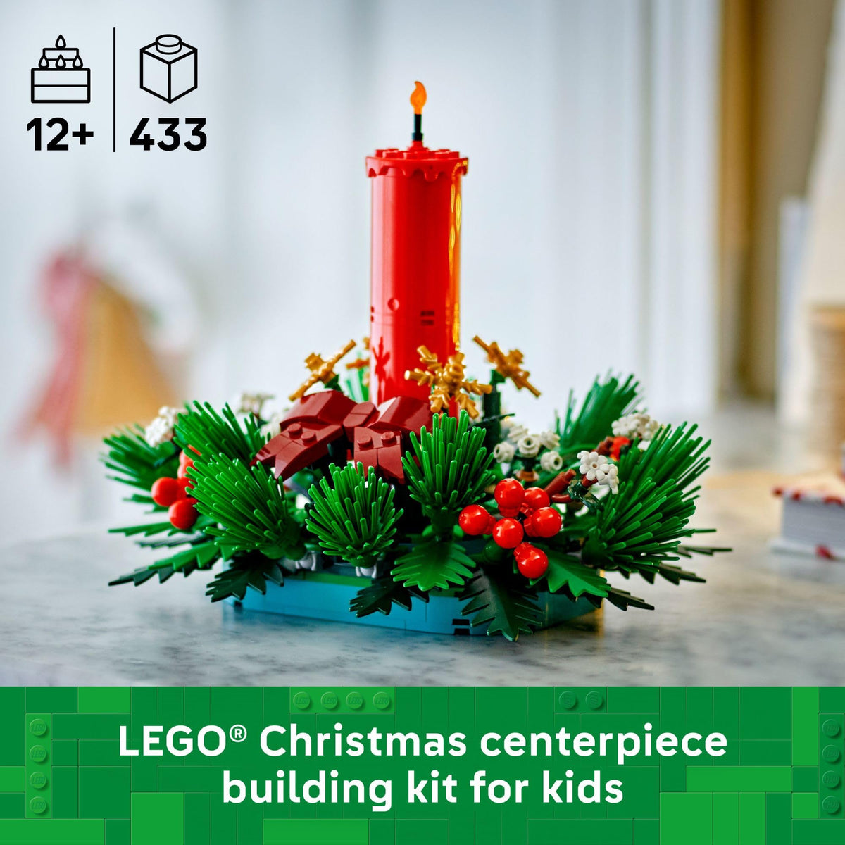 LEGO Christmas Table Decoration red berries add vibrant holiday detail on the table