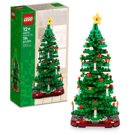 LEGO Christmas Tree assembly demonstrates a versatile holiday display centerpiece for desks and shelves.