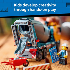 Adjustable cement chute enables lifelike pouring during play.