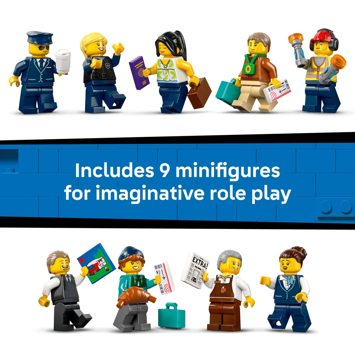 LEGO City Airport minifigures with accessories enhance travel scenarios