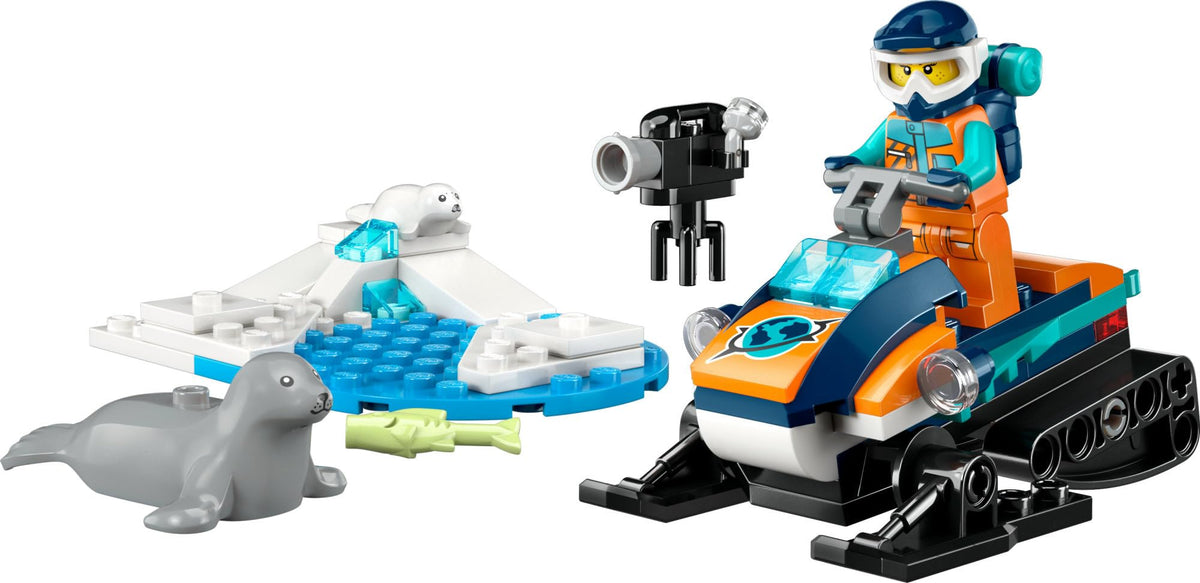 LEGO City Arctic Explorer Snowmobile 60376 detachable film camera for role play scenarios.