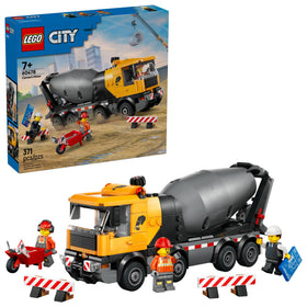 LEGO City cement mixer truck with rotating drum for realistic pretend play.