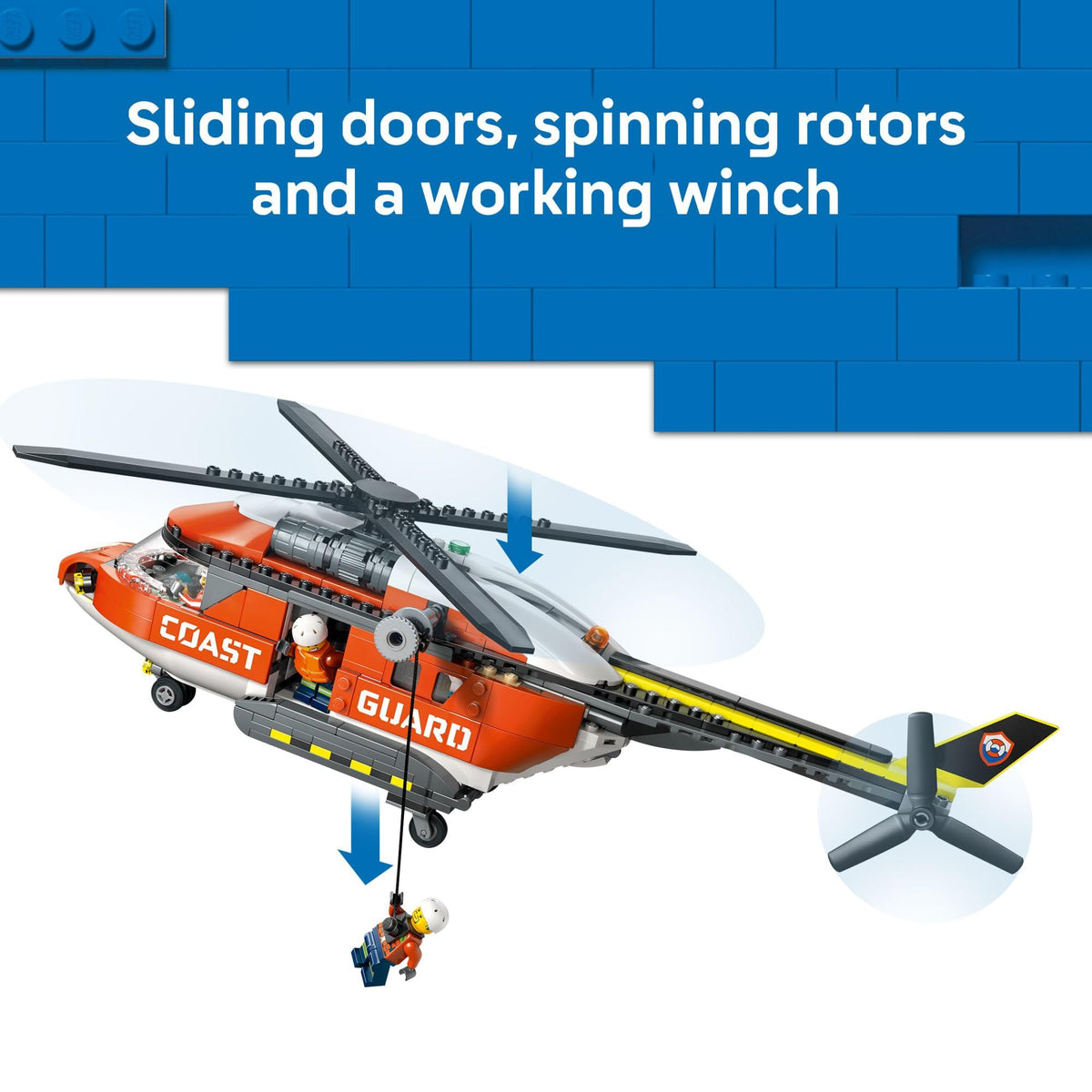 LEGO City Coast Guard Helicopter rear ramp open for quick access.