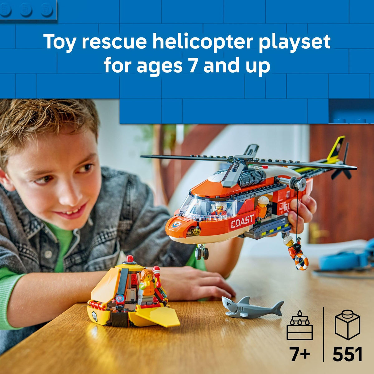 LEGO City Coast Guard Helicopter rotors spinning for high-energy action.